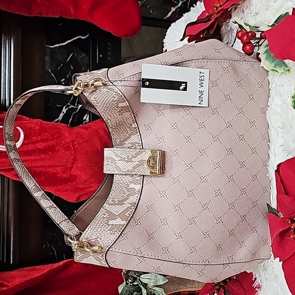 NINE WEST BLUSH COLORED NINE WEST LOGO "CLARA" SATCHEL - Picture 2 of 5